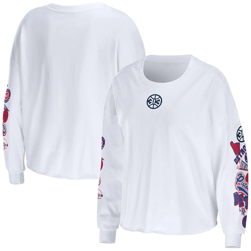 Ladies Detroit Pistons WEAR By Erin Andrews Celebration Long Sleeve T-Shirt