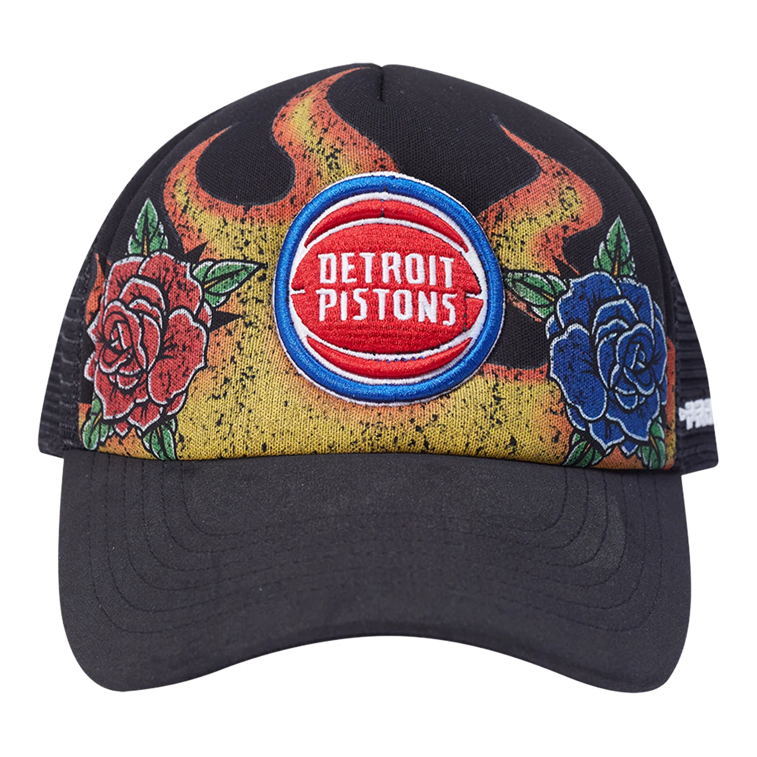 Detroit Pistons Pro Standard Fire and Roses Pro Pinch Trucker Hat